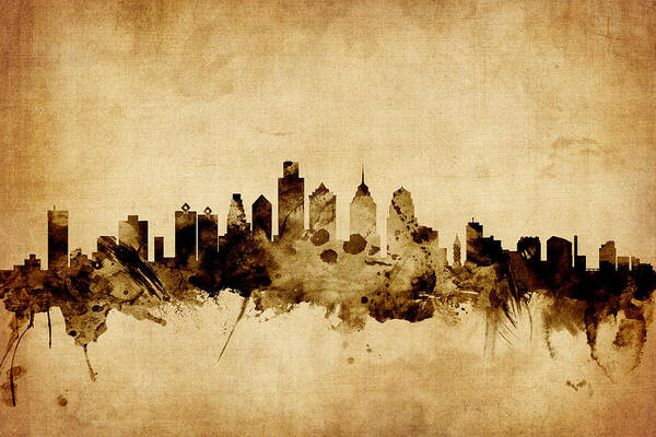 Philadelphia Poster featuring the digital art Philadelphia Pennsylvania Skyline #14 by Michael Tompsett