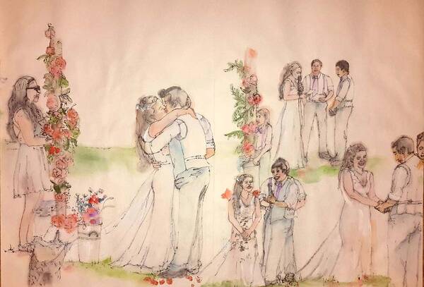 Wedding. Summer Poster featuring the painting The Wedding Album #17 by Debbi Saccomanno Chan