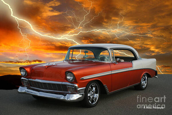 Cars Poster featuring the photograph 1956 Chevy in Lightening Storm by Randy Harris