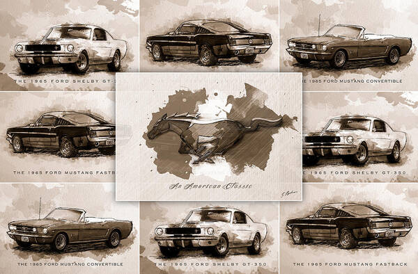 Mustang Poster featuring the digital art The 1965 Ford Mustang Collage I by Gary Bodnar