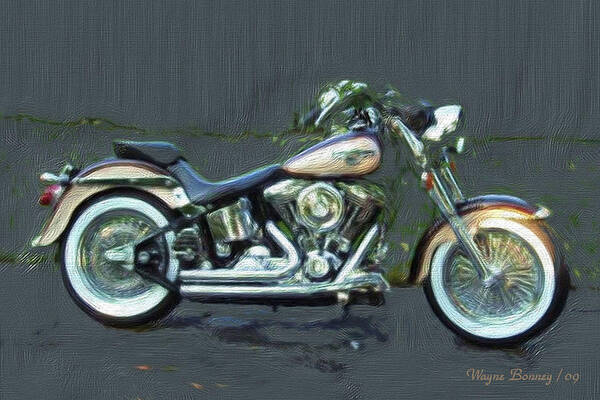 Harley Davidson Poster featuring the painting 1998 Anniversary Edition Fatboy by Wayne Bonney