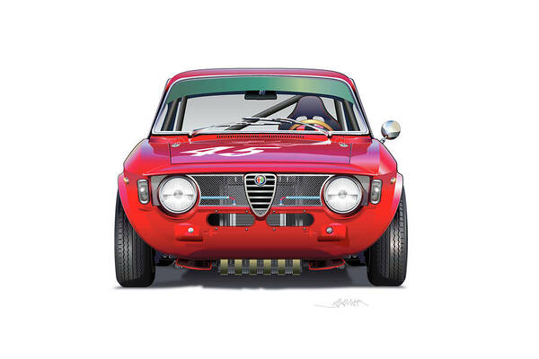 Alfa Romeo Gtv Illustration Poster featuring the digital art Alfa romeo GTV illustration #1 by Alain Jamar