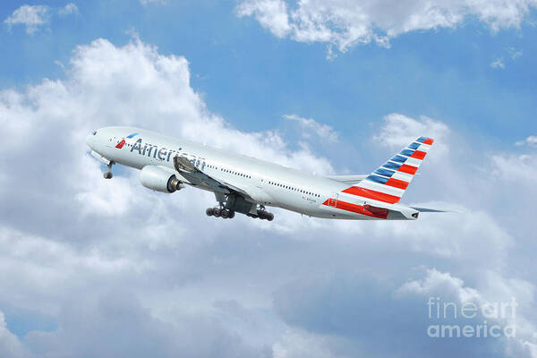 Boeing Poster featuring the digital art American Airlines Boeing 777 #2 by Airpower Art