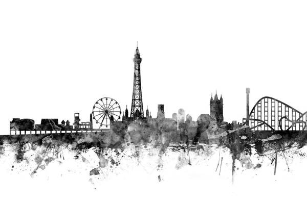 City Poster featuring the digital art Blackpool England Skyline #2 by Michael Tompsett