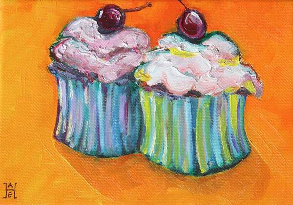 Cupcake Poster featuring the painting 2 Cupcakes with Cherries on Top by Amy Higgins