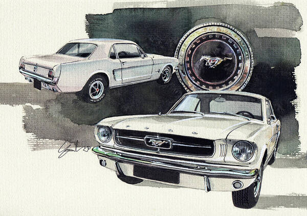 Ford Poster featuring the painting Ford Mustang #2 by Yoshiharu Miyakawa