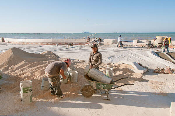 Mexico Yucatan Poster featuring the digital art Men at Work in Progresso #2 by Carol Ailles