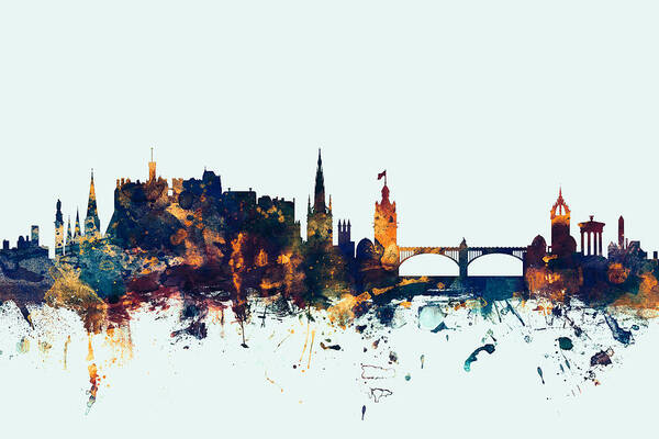City Poster featuring the digital art Edinburgh Scotland Skyline #22 by Michael Tompsett
