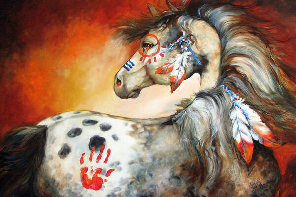 Horse Poster featuring the painting 4 Feathers Indian War Pony by Marcia Baldwin