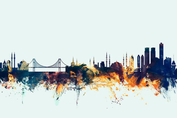 Istanbul Poster featuring the digital art Istanbul Turkey Skyline #4 by Michael Tompsett