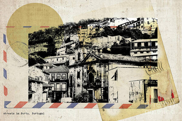 Porto Poster featuring the digital art stylish retro postcard of Porto #3 by Ariadna De Raadt