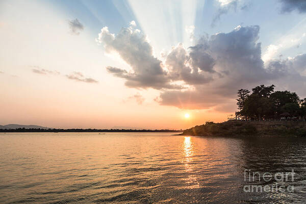 Champasak Poster featuring the photograph Sunset over the Mekong river #4 by Didier Marti