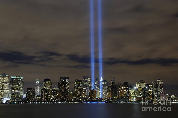 Memorial Poster featuring the photograph The Tribute In Light Memorial #4 by Stocktrek Images