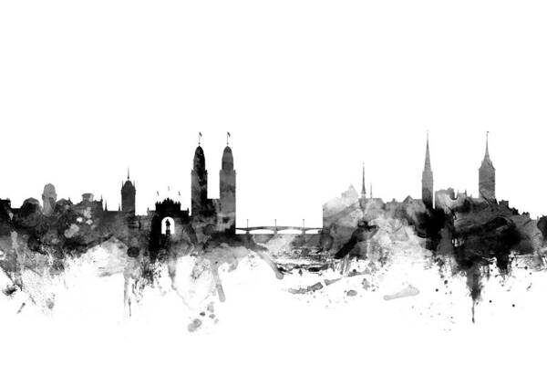 Zurich Poster featuring the digital art Zurich Switzerland Skyline #4 by Michael Tompsett