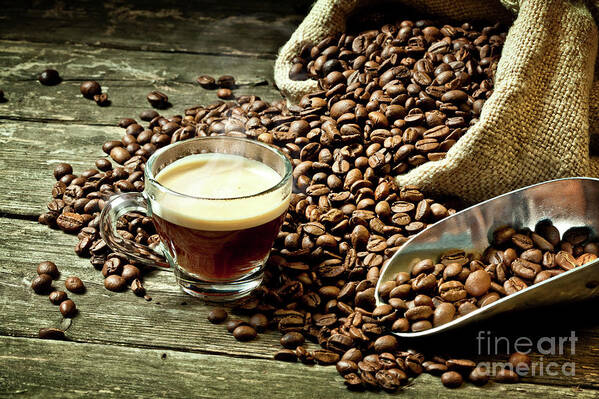 Espresso Poster featuring the photograph Espresso And Coffee Grain #40 by Gualtiero Boffi
