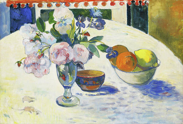 Gauguin Poster featuring the painting Flowers and a Bowl of Fruit on a Table #5 by Paul Gauguin