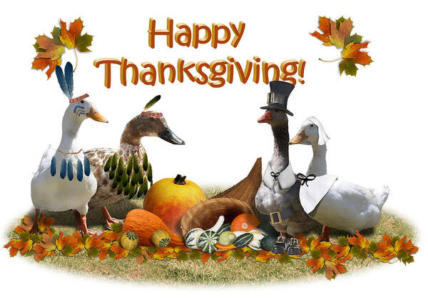 Thanksgiving Poster featuring the mixed media Thanksgiving Ducks #2 by Gravityx9 Designs