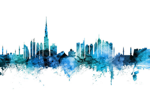 Dubai Poster featuring the digital art Dubai Skyline #6 by Michael Tompsett