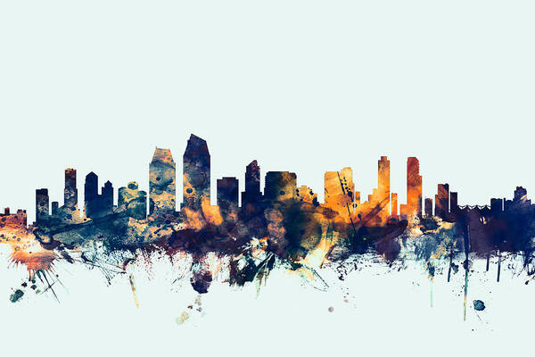 United States Poster featuring the digital art San Diego California Skyline #6 by Michael Tompsett