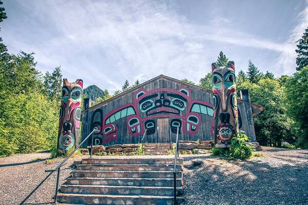 Village Poster featuring the photograph Totems Art And Carvings At Saxman Village In Ketchikan Alaska #7 by Alex Grichenko