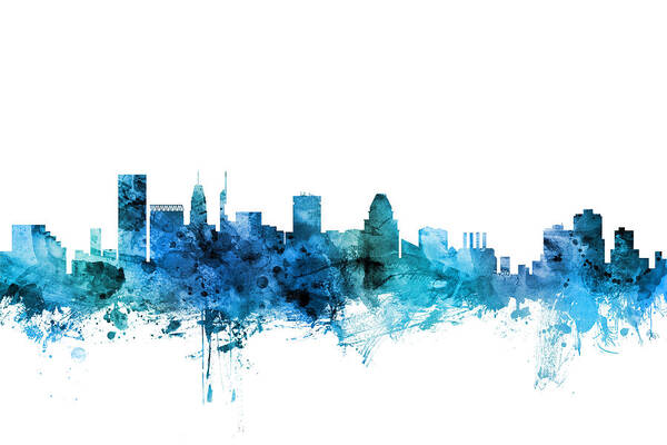 Baltimore Poster featuring the digital art Baltimore Maryland Skyline #8 by Michael Tompsett