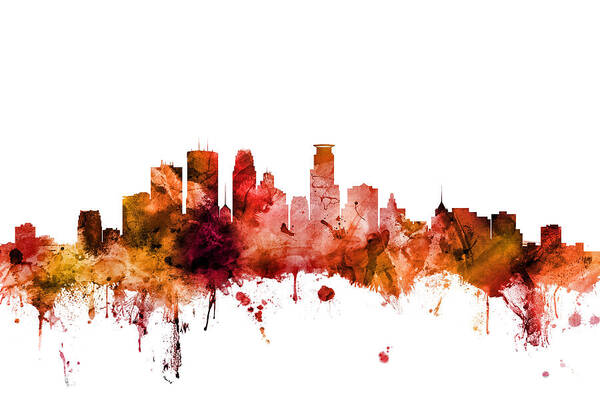 Minneapolis Poster featuring the digital art Minneapolis Minnesota Skyline #9 by Michael Tompsett