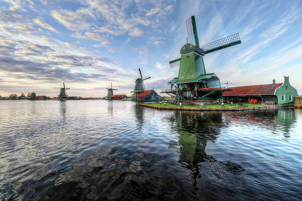 Zaanse Schans Windmills Holland Netherlands Poster featuring the photograph Zaanse Schans Windmills Holland Netherlands #9 by Paul James Bannerman