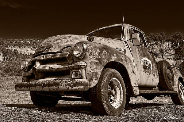 Truck Poster featuring the photograph A Little Wear - Sepia by Christopher Holmes