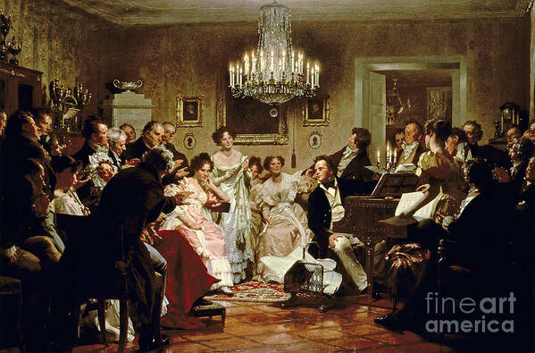 A Schubert Evening In A Vienna Salon By Julius Schmid (1854-1935) Poster featuring the painting A Schubert Evening in a Vienna Salon by Julius Schmid