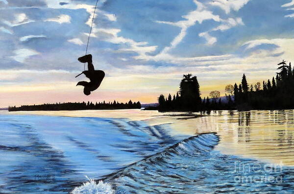 Water Boarding Poster featuring the painting A Sunset Show by Marilyn McNish