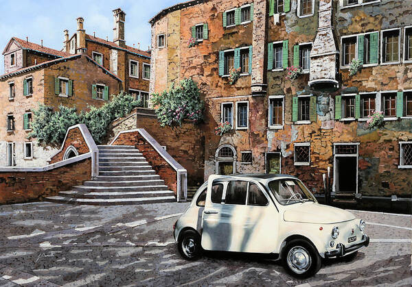 Fiat Poster featuring the painting a Venezia in 500 by Guido Borelli