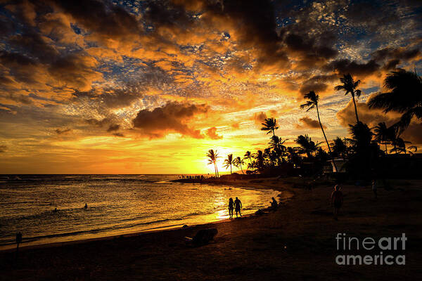 Sunset Poster featuring the photograph Sunset Beach Walk Hawaii by M G Whittingham