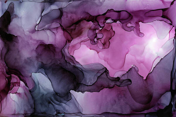 Ink Poster featuring the painting Abstract Ink Painting Plum Pink Ethereal by Olga Shvartsur