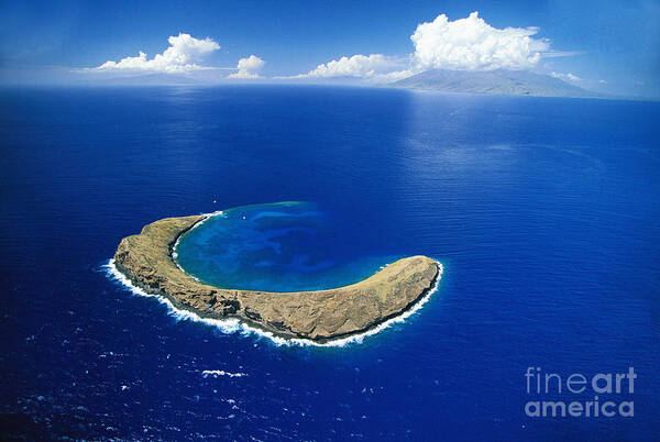 Aerial Poster featuring the photograph Aerial of Molokini Island by Ron Dahlquist - Printscapes