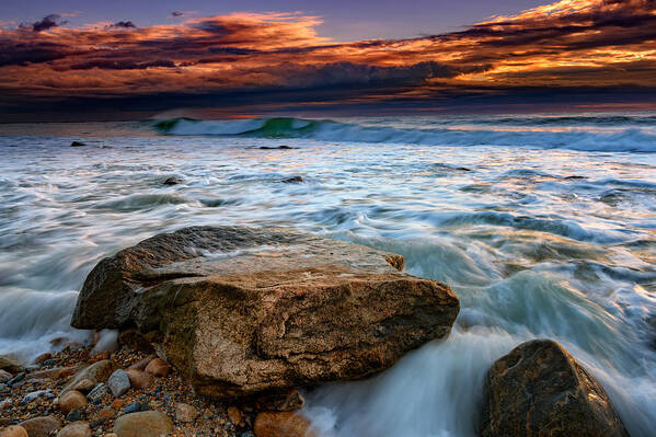 Rocks Poster featuring the photograph Against the Tide at Montauk Point by Rick Berk