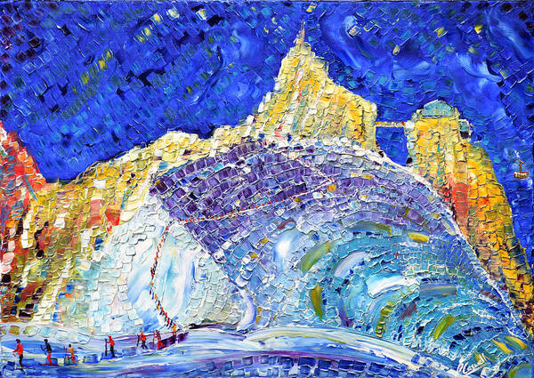 Aiguille Du Midi Poster featuring the painting Aiguille Du Midi Glacier Chamonix by Pete Caswell