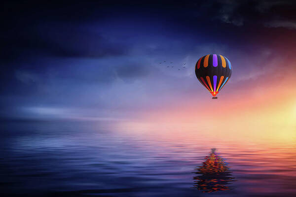 Parachute Poster featuring the photograph Air balloon at lake by Bess Hamiti