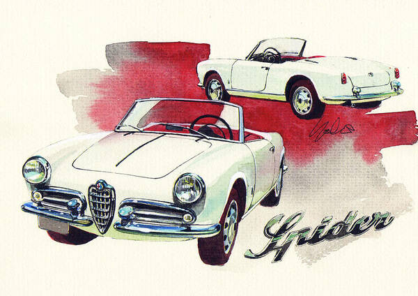Alfa Romeo Giulietta Spider Pininfarina (1955) Poster featuring the painting Alfa Romeo Giulietta Spider by Yoshiharu Miyakawa