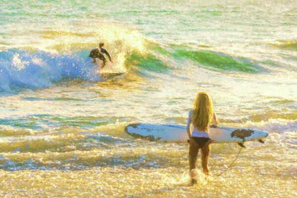 Beach Poster featuring the digital art Amazing View 2 Surfing Watercolor by Scott Campbell