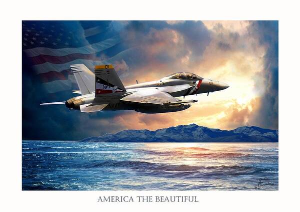 Jet Fighter Plane F 18 Print Poster featuring the painting America the Beautiful by Regina Femrite