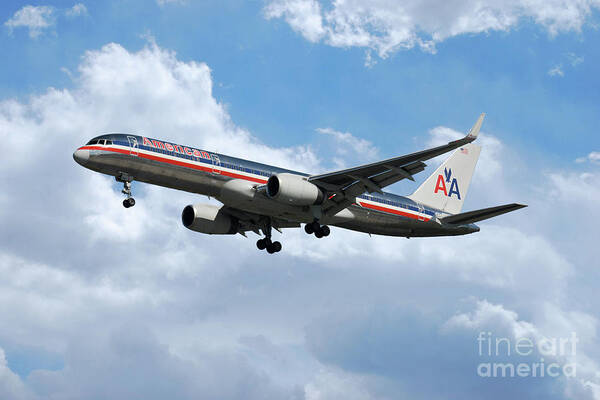 Boeing Poster featuring the digital art American Airlines Boeing 757 by Airpower Art