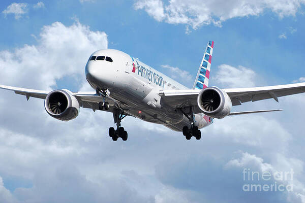 Boeing Poster featuring the digital art American Airlines Boeing 787 Dreamliner by Airpower Art