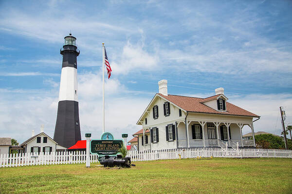 Tybee Poster featuring the photograph American Flag by Tybee Lighthouse by Darryl Brooks