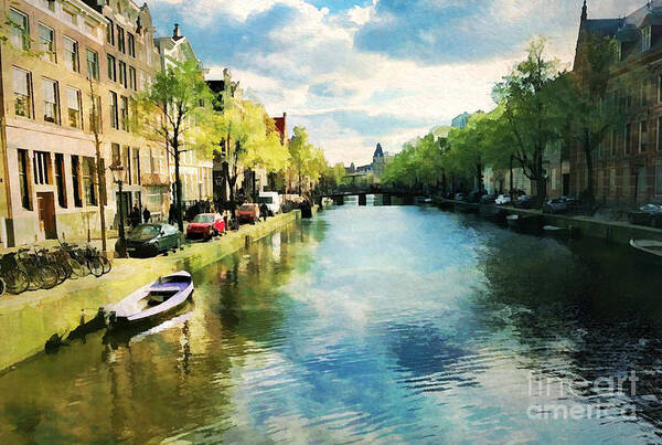 Waterway Poster featuring the digital art Amsterdam Waterways by Judy Palkimas
