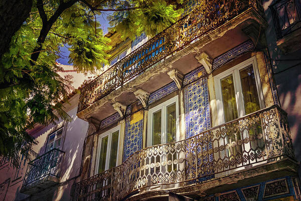 Lisbon Poster featuring the photograph An Elegant Balcony in Lisbon Portugal by Carol Japp