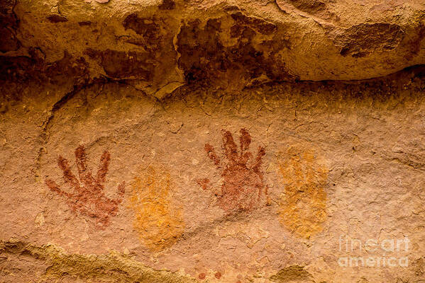 Anasazi Poster featuring the photograph Anasazi Painted Handprints - Utah by Gary Whitton