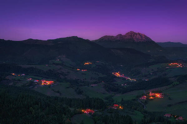 Mountain Poster featuring the photograph Aramaio valley at night by Mikel Martinez de Osaba