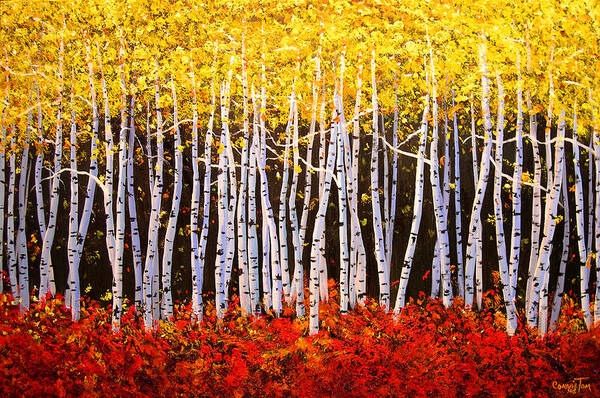 Connie Tom Poster featuring the painting Aspens Aglow by Connie Tom