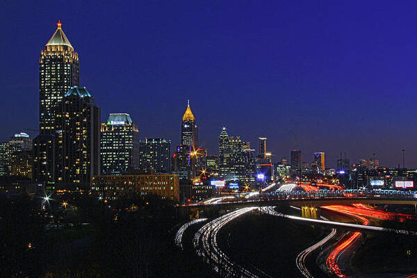 Atlanta Poster featuring the photograph Atlanta, Georgia - Downtown Night Shot 2 by Richard Krebs