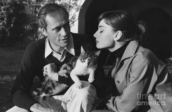 B&w Poster featuring the photograph Audrey Hepburn and Mel Ferrer by George Daniell
